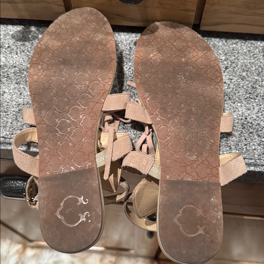 Wonder Jessa leather Fringe Tan Sandals with gold buckles - Picture 2 of 6